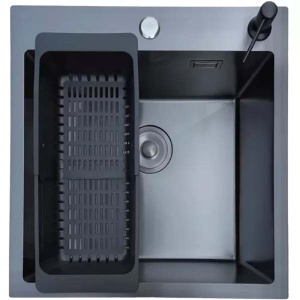 Кухонная мойка Stellar Evier E4848NB / E5050NB с коландером и дозатором, 48х48, нано черный