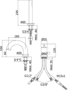Смеситель на борт ванны Paffoni Light LIG047NO на 3 отверстия