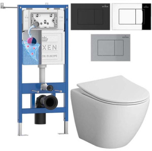Комплект инсталляции Roxen StounFix Dual Fresh с удлиненными креплениями, аромадозатором, кнопкой Lotus и унитазом Niagara Vista NG-9301, черный матовый