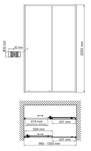 Душевая дверь Wasserkraft Dill 61S12 / 61S13 / 61S05 / 61S31, 100х200, прозрачный
