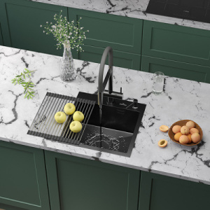 Кухонная мойка Roxen Simple 45 PVD (графит) с ролл-матом и дозатором, 45х45/графит