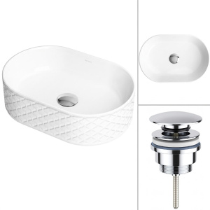 Комплект 2 в 1 умывальник Roxen Vine Oval 110240-UCH с донным клапаном