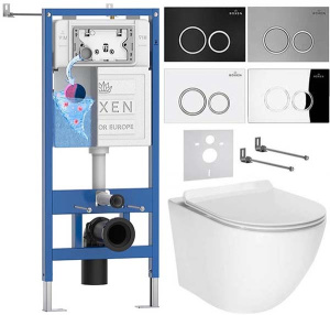 Комплект инсталляции Roxen StounFix Dual Fresh с удлиненными креплениями, аромадозатором, кнопкой Santi 410260 и унитазом AV Engineering Comfort AVWHR203, хром глянец