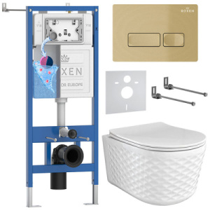 Комплект инсталляции 6 в 1 Roxen StounFix Dual Fresh 979006 с аромадозатором, золото брашированное