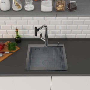 Кухонная мойка Roxen Simple 45 PVD (графит) с ролл-матом и дозатором, 45х45/графит
