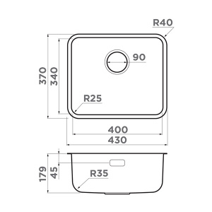 Кухонная мойка Omoikiri Omi 43-U/I-IN / 53-U/I-IN Ultra Mini, 43х37, нержавеющая сталь