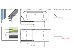 Душевая шторка на ванну Radaway Furo Black PND II, 110х150, прозрачный