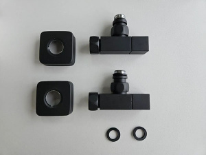 Комплект вентилей угловых квадратных 3/4"х1/2" Г/Ш + отражатели черный