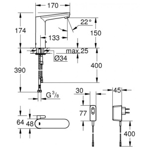Смеситель для умывальника Grohe Eurosmart Cosmopolitan E 36421000 сенсорный