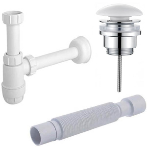 Сифон для умывальника McAlpine с универсальным донным клапаном Roxen U01W (white) и гофрой