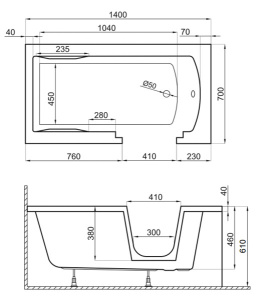 Акриловая ванна Polimat Avo 140, 140х70