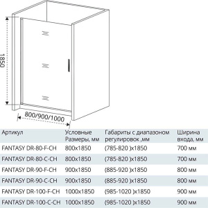 Душевая дверь Good Door Fantasy DR С-CH, 100х185, прозрачный