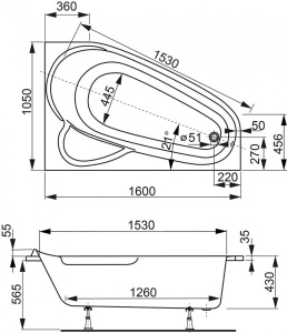 Акриловая ванна Vagnerplast Selena, 160х105