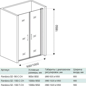 Душевая дверь Good Door Pandora SD-C-CH, 100х185, прозрачный