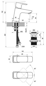Смеситель для умывальника Ravak 10° TD F 011.20 с донным клапаном