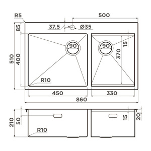 Кухонная мойка Omoikiri Akisame 86-2-IN Side
