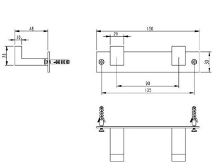 Планка с крючками Grocenberg AC0012 / AC0013 / AC0014 черный матовый, 24 см 3 крючка, черный матовый