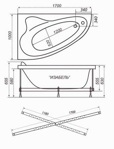 Гидромассажная ванна Triton Изабель люкс Flat, 170х100
