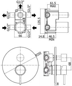 Смеситель скрытого монтажа Paffoni Light LIG019NO / LIG019CR / LIG019ST (3 функции), нержавеющая сталь