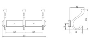 Планка с крючками Ledeme L214-3 / L214-4 / L214-5, 25 см 3 крючка, бронза