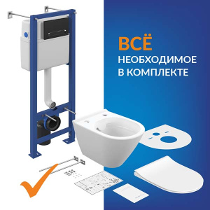 Комплект инсталляции Cersanit Vector с кнопкой Estetica черный матовый и унитазом City Smart CO DPL EO Slim / 68305