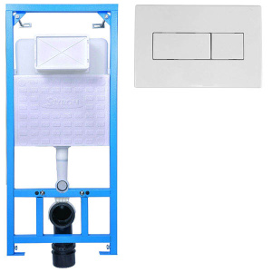 Комплект инсталляции Styron Niagara Fix STY-740 с кнопкой STY-800-1 и унитазом Timo Rimless Kulo TK-403