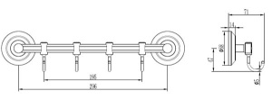 Планка с крючками Ledeme L204-4 / L204-5 / L204-6, 30 см 4 крючка, хром, золото