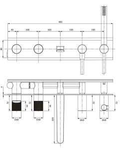 Смеситель встраиваемый Omnires Contour CT8037/1GLB (2 функции)