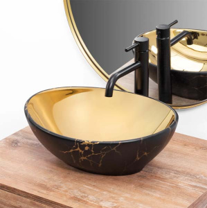 Умывальник Rea Sofia in gold marble black U8011 / in marble black gold U8012, 41х35, золото, черный