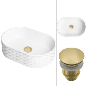 Комплект 2 в 1 умывальник Roxen Vine Oval 110240-GB с донным клапаном