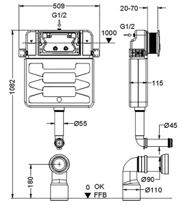 Инсталляция для унитаза Burke MOD1 с кнопкой тип 05 хром глянцевый / черный матовый
