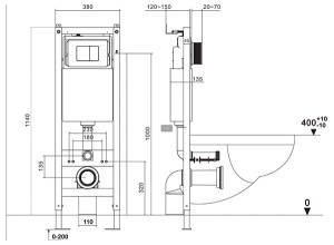 Комплект инсталляции Asten Readle Zentralmodul AR0501 с кнопкой и унитазом Roxen Antares Bidet Tornado 530185-01XT с функцией биде, черный матовый
