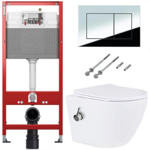 Комплект инсталляции TECEbase kit c кнопкой и подвесным унитазом Roxen Antares Bidet 530185-01X с функцией биде, хром глянцевый
