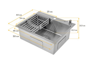 Кухонная мойка Axus LS-5044BD с коландером, дозатором и держателем губки