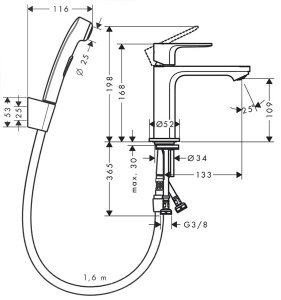 Смеситель для умывальника Hansgrohe Rebris S 72215000 с гигиеническим душем
