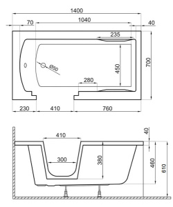 Акриловая ванна Polimat Vovo 140, 140х70