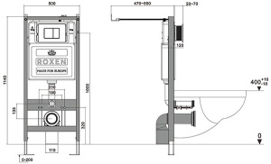 Комплект инсталляции Roxen StounFix Dual Fresh с удлиненными креплениями, аромадозатором, черной кнопкой смыва и унитазом Grossman GR-4477BMS, прямоугольные клавиши, Caspia 410280B