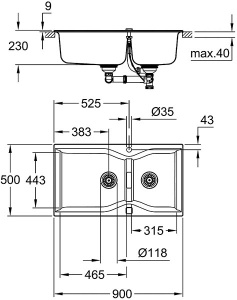Кухонная мойка Grohe K700 31658AP0 / 31658AT0 оборачиваемая, 90х50, серый гранит
