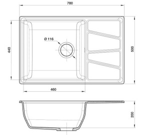 Кухонная мойка GranFest Vertex V-780L, 78х50, иней