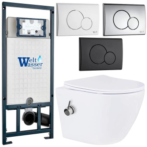 Комплект инсталляции Weltwasser Marberg 507 RD с подвесным унитазом Roxen Antares Bidet 530185-01X с функцией биде, белый глянцевый