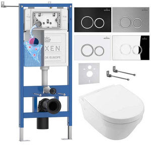 Комплект инсталляции Roxen StounFix Dual Fresh с удлиненными креплениями, аромадозатором, кнопкой смыва Santi 410260 и унитазом Villeroy&Boch Architectura 4694HR01, хром глянец