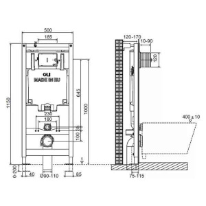 Комплект инсталляции OLI 80 885111 c клавишей Narrow 152942 и подвесным унитазом CeramaLux B2330В