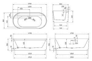 Акриловая ванна Abber AB9444MW, 170x80