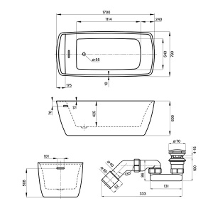Акриловая ванна Wellsee Ideal 236901004, 170х78