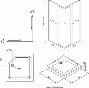 Душевой уголок SANITeco Cube SNT-802 с поддоном