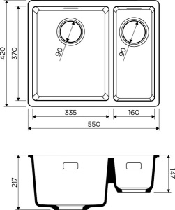 Кухонная мойка Omoikiri Kata 55-2-U, 55х42, leningrad grey