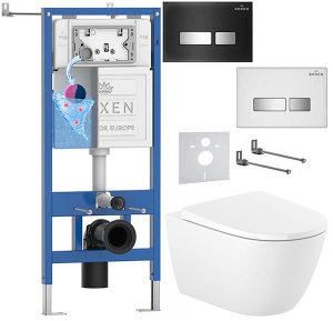 Комплект инсталляции Roxen StounFix Dual Fresh с удлиненными креплениями, аромадозатором, кнопкой смыва Glass 430280 и унитазом Roca Ona Rimless с крышкой Supralit Soft Close, черный