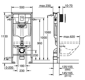 Комплект инсталляции Grohe Rapid SL с подвесным унитазом Grohe Euro (39328000 + 39330001 + 38772001)