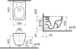 Подвесной унитаз Vitra Shift Rim-ex с сиденьем Slim
