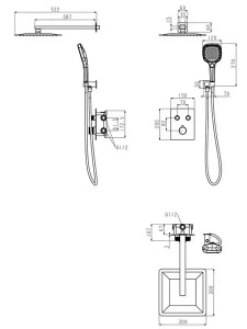 Душевая система скрытого монтажа Grocenberg GB5040 золото / золото матовое с термостатом, золото